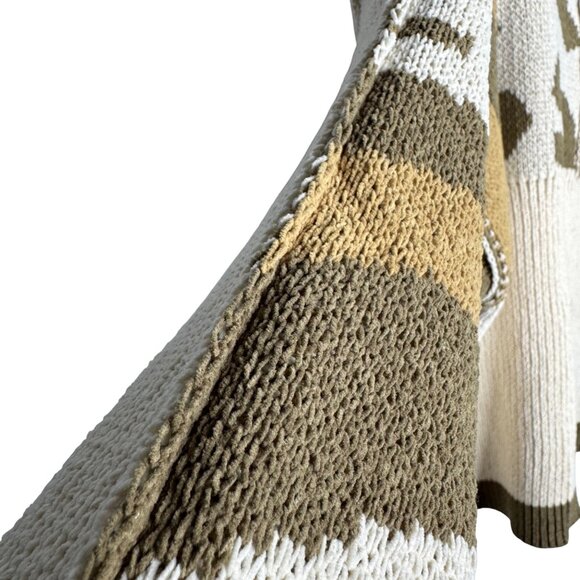 POL Olive & Ivory Oversized Cozy Chunky Knit Sweater Zebra Pattern Womens Large - Picture 6 of 10